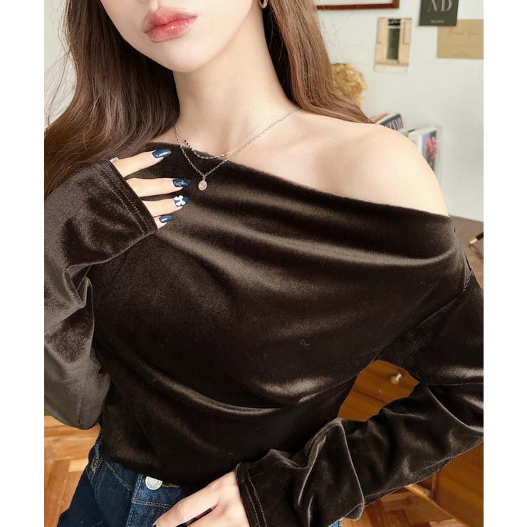 オフショルドレープシャイニーベロアプルオーバー(ドレープネック ドレープカットソ… | moment+ | 詳細画像36 