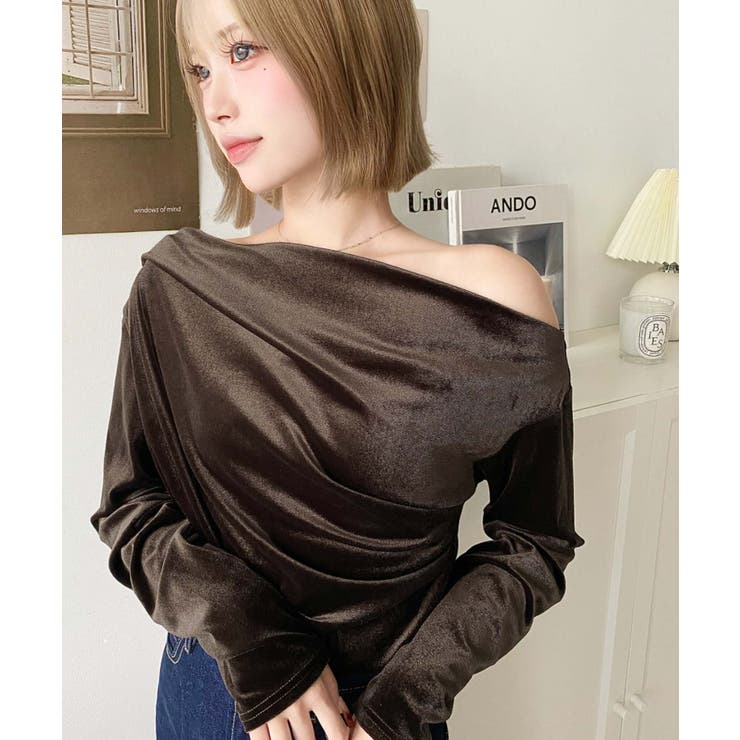 オフショルドレープシャイニーベロアプルオーバー(ドレープネック ドレープカットソ… | moment+ | 詳細画像40 