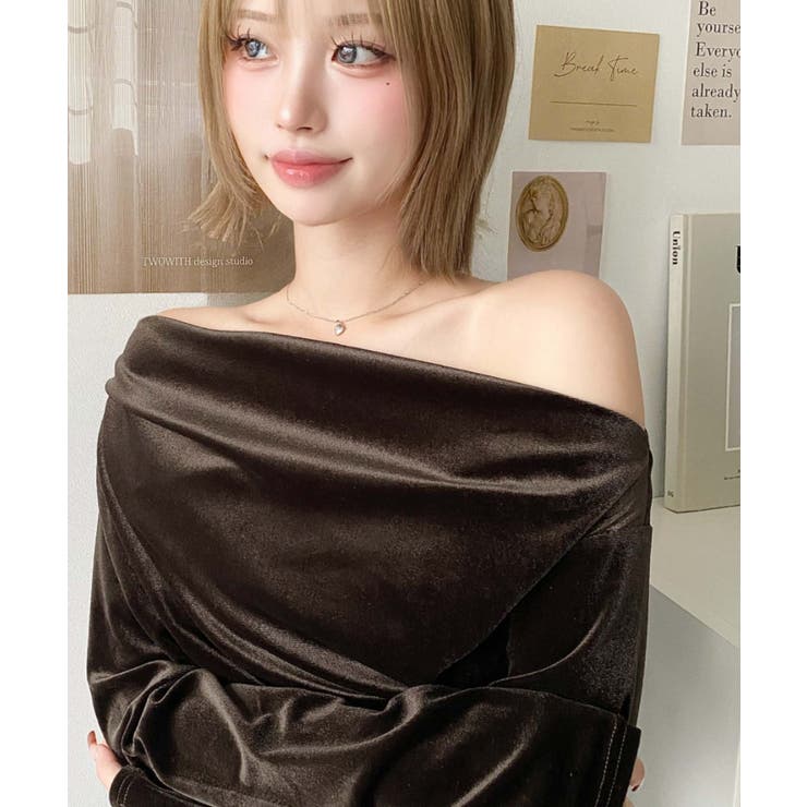オフショルドレープシャイニーベロアプルオーバー(ドレープネック ドレープカットソ… | moment+ | 詳細画像41 