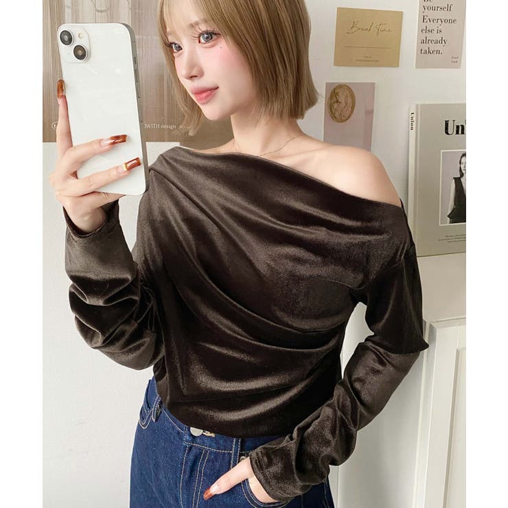 オフショルドレープシャイニーベロアプルオーバー(ドレープネック ドレープカットソ… | moment+ | 詳細画像42 