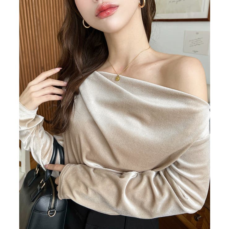 オフショルドレープシャイニーベロアプルオーバー(ドレープネック ドレープカットソ… | moment+ | 詳細画像47 