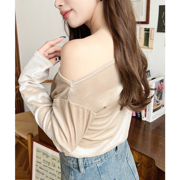 オフショルドレープシャイニーベロアプルオーバー(ドレープネック ドレープカットソ… | moment+ | 詳細画像52 