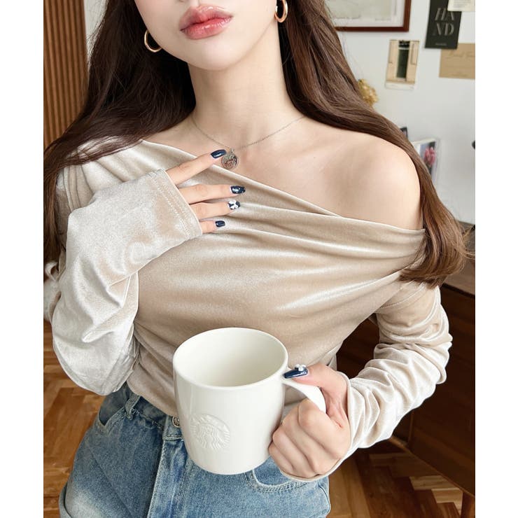 オフショルドレープシャイニーベロアプルオーバー(ドレープネック ドレープカットソ… | moment+ | 詳細画像53 