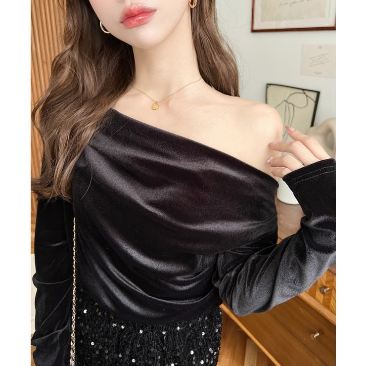 オフショルドレープシャイニーベロアプルオーバー(ドレープネック ドレープカットソ… | moment+ | 詳細画像6 