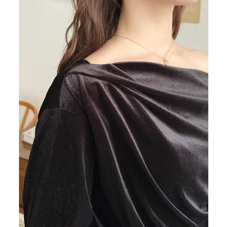 オフショルドレープシャイニーベロアプルオーバー(ドレープネック ドレープカットソ… | moment+ | 詳細画像9 