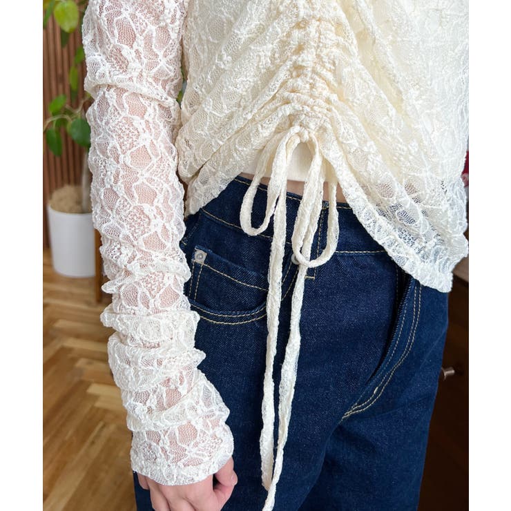 アシンメトリードロスト長袖ストレッチレーストップス | moment+ | 詳細画像23 