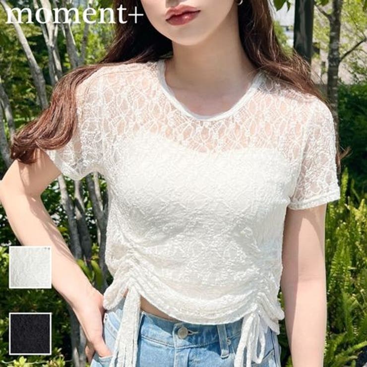 ドロスト半袖ストレッチレーストップス | moment+ | 詳細画像1 