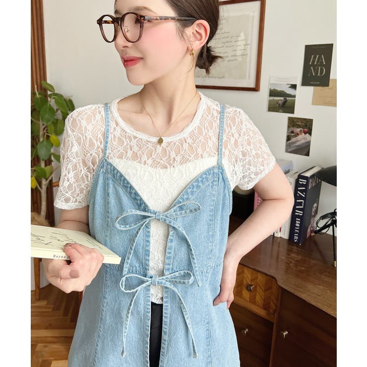 ドロスト半袖ストレッチレーストップス | moment+ | 詳細画像13 