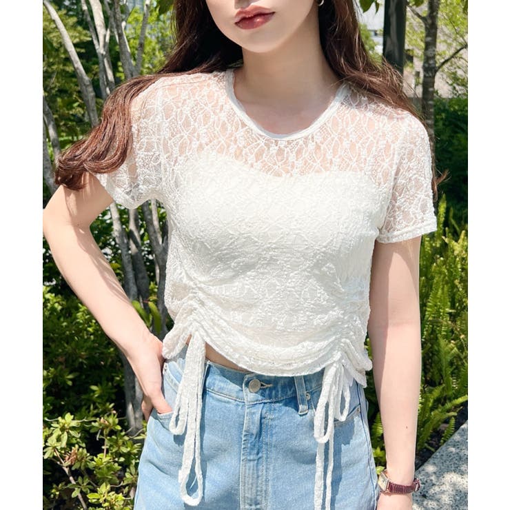 ドロスト半袖ストレッチレーストップス | moment+ | 詳細画像15 