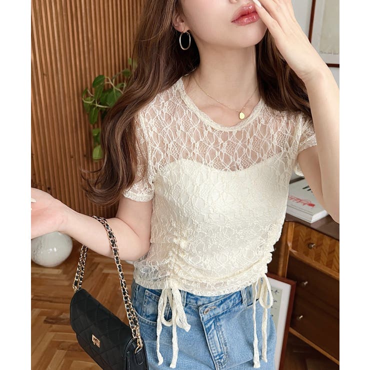 ドロスト半袖ストレッチレーストップス | moment+ | 詳細画像18 