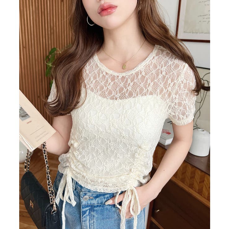 ドロスト半袖ストレッチレーストップス | moment+ | 詳細画像19 