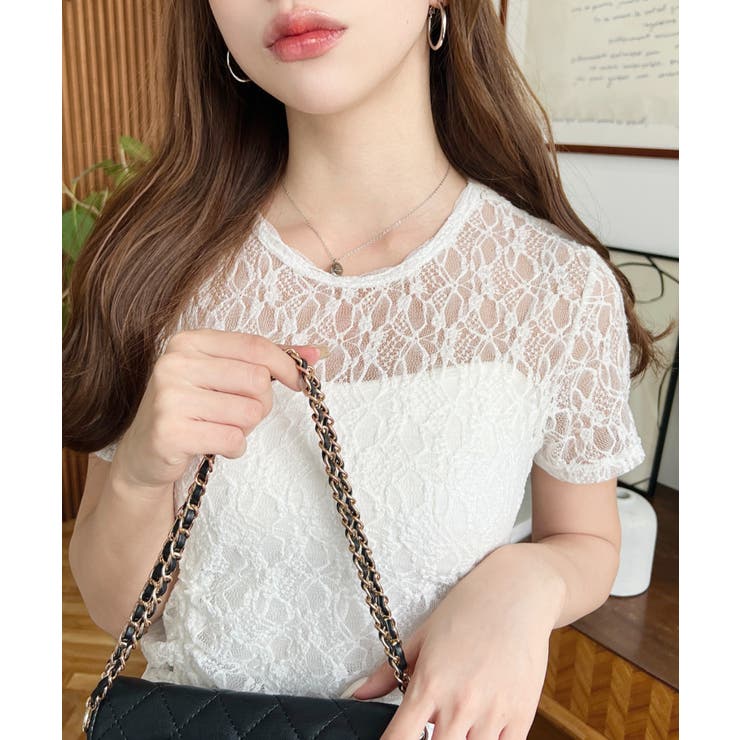 ドロスト半袖ストレッチレーストップス | moment+ | 詳細画像2 