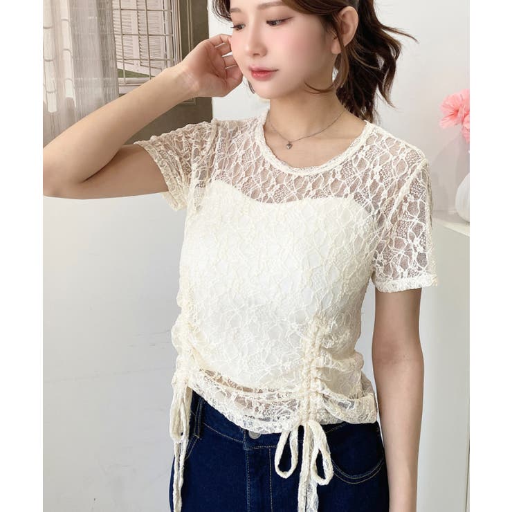 ドロスト半袖ストレッチレーストップス | moment+ | 詳細画像26 