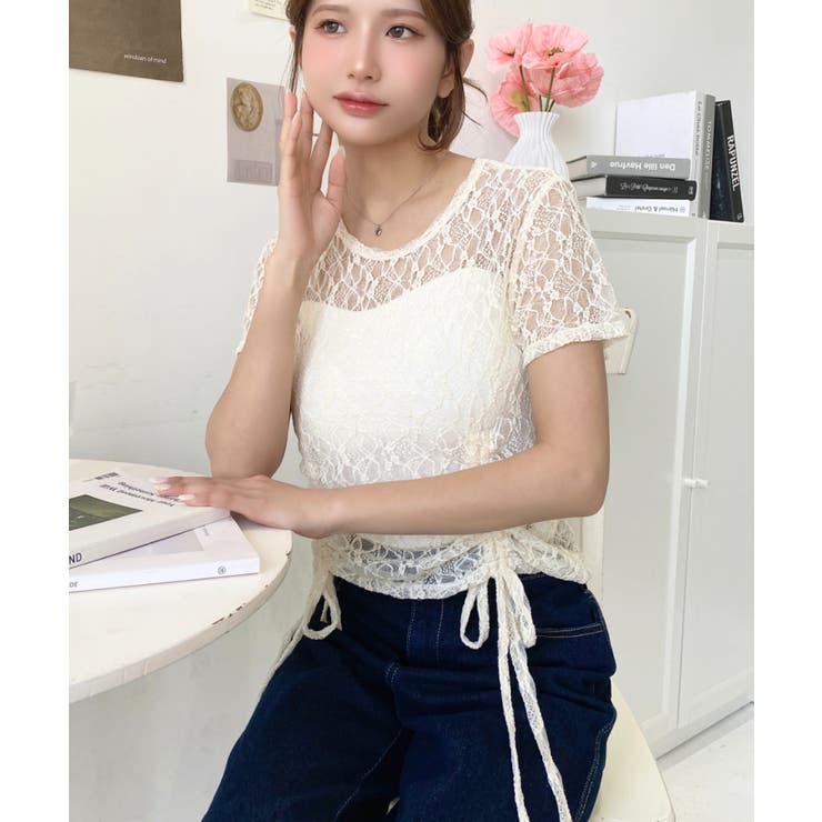 ドロスト半袖ストレッチレーストップス | moment+ | 詳細画像27 