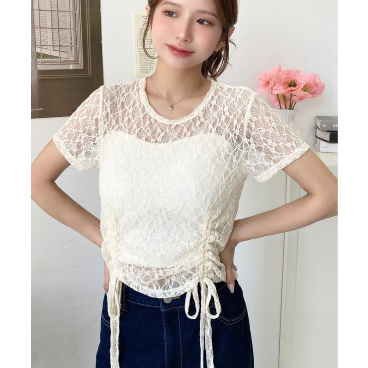 ドロスト半袖ストレッチレーストップス | moment+ | 詳細画像28 