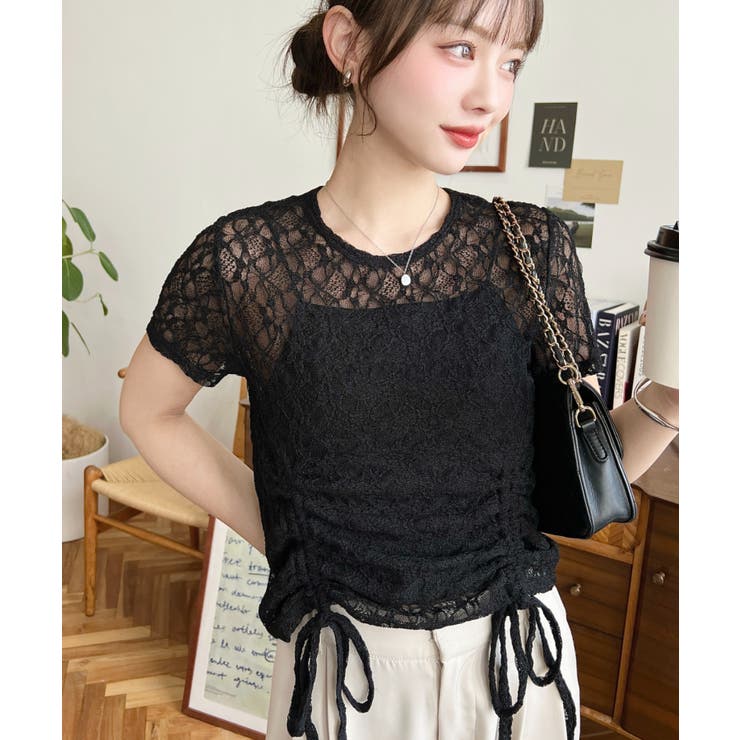 ドロスト半袖ストレッチレーストップス | moment+ | 詳細画像29 