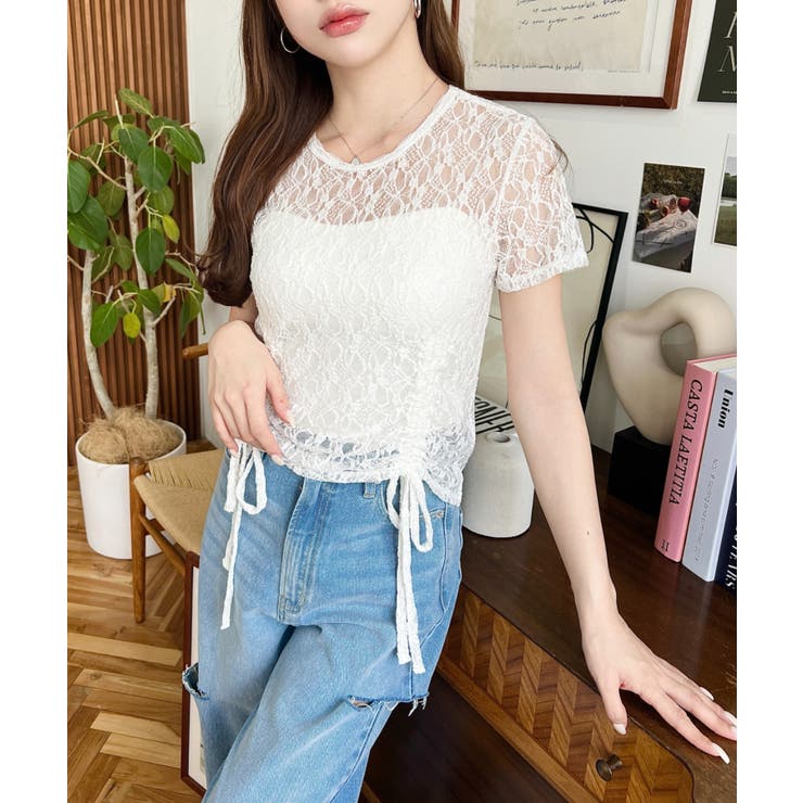 ドロスト半袖ストレッチレーストップス | moment+ | 詳細画像3 