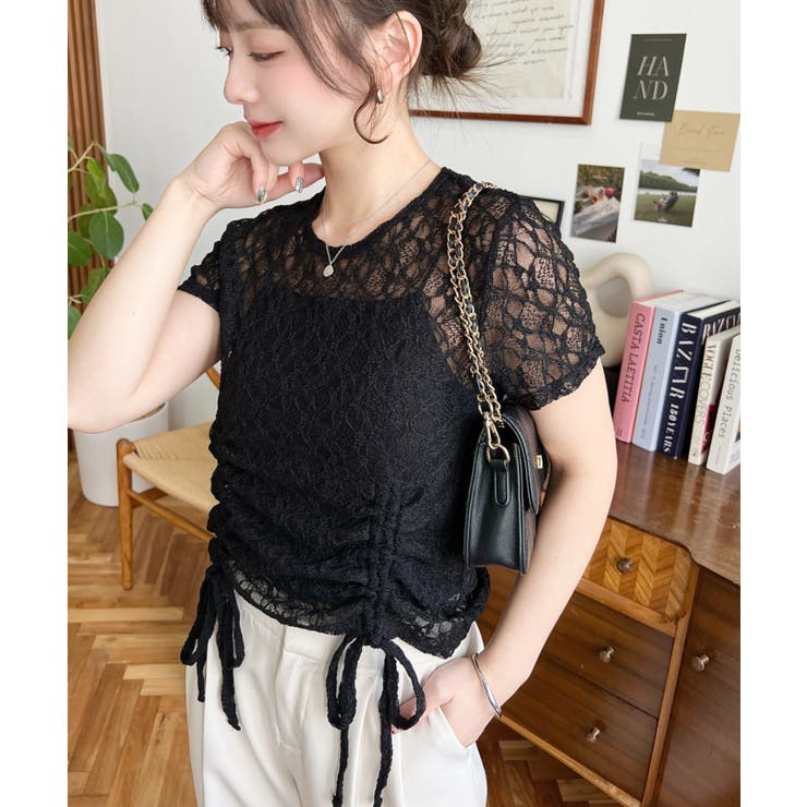 ドロスト半袖ストレッチレーストップス | moment+ | 詳細画像30 