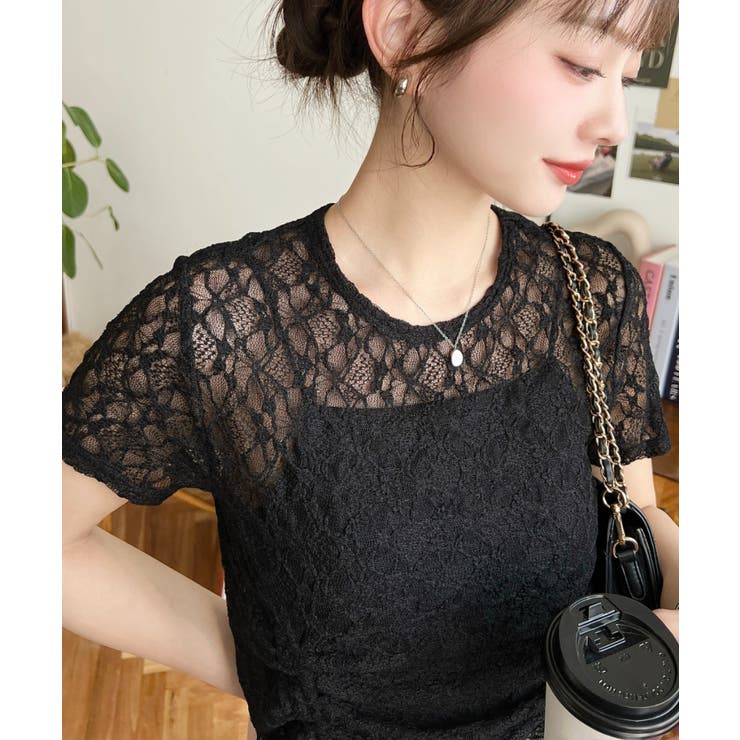 ドロスト半袖ストレッチレーストップス | moment+ | 詳細画像31 