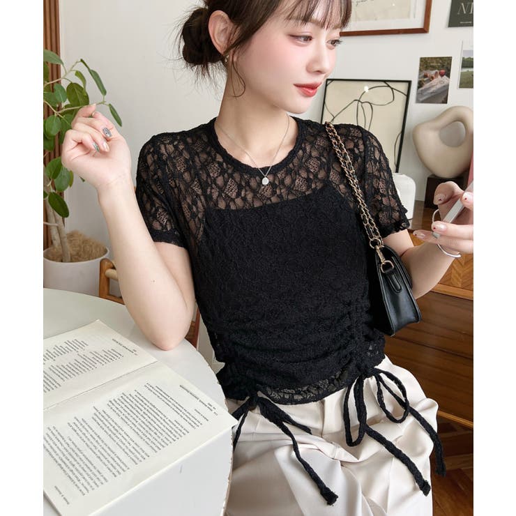 ドロスト半袖ストレッチレーストップス | moment+ | 詳細画像32 