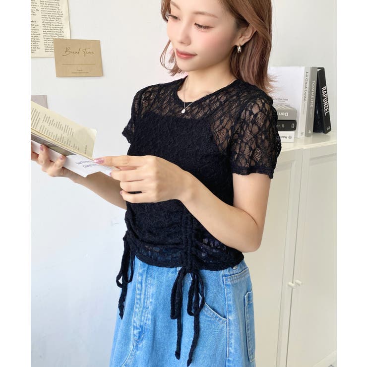 ドロスト半袖ストレッチレーストップス | moment+ | 詳細画像34 