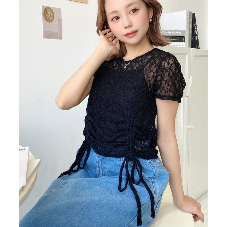 ドロスト半袖ストレッチレーストップス | moment+ | 詳細画像35 