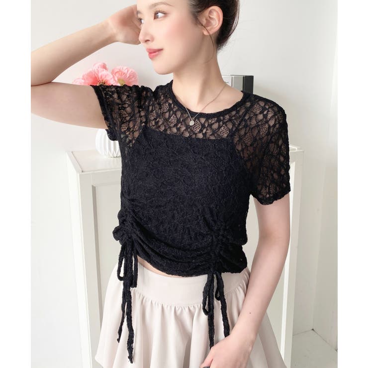 ドロスト半袖ストレッチレーストップス | moment+ | 詳細画像36 