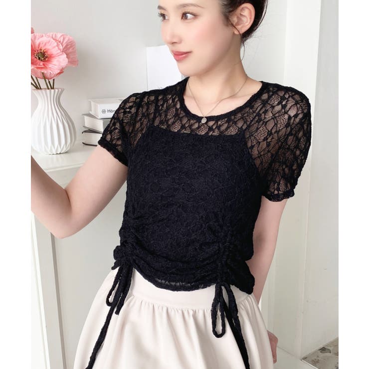 ドロスト半袖ストレッチレーストップス | moment+ | 詳細画像37 