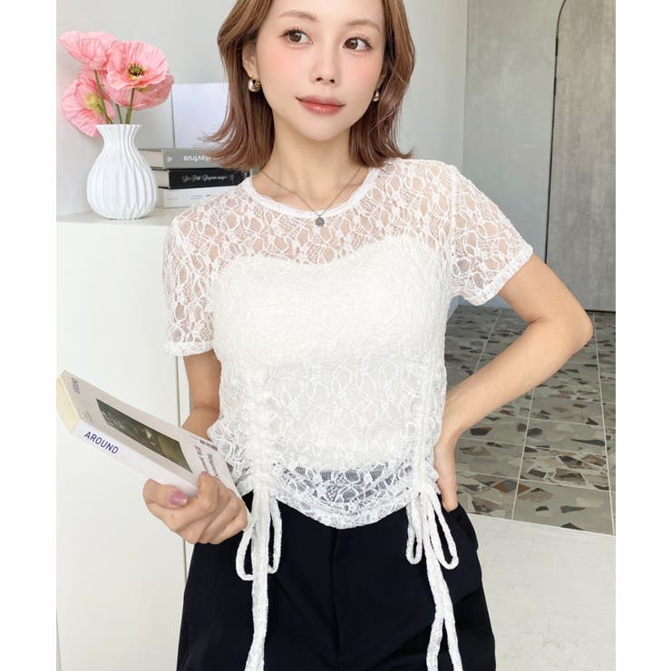 ドロスト半袖ストレッチレーストップス | moment+ | 詳細画像4 