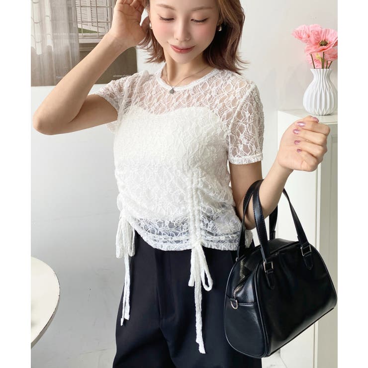 ドロスト半袖ストレッチレーストップス | moment+ | 詳細画像5 