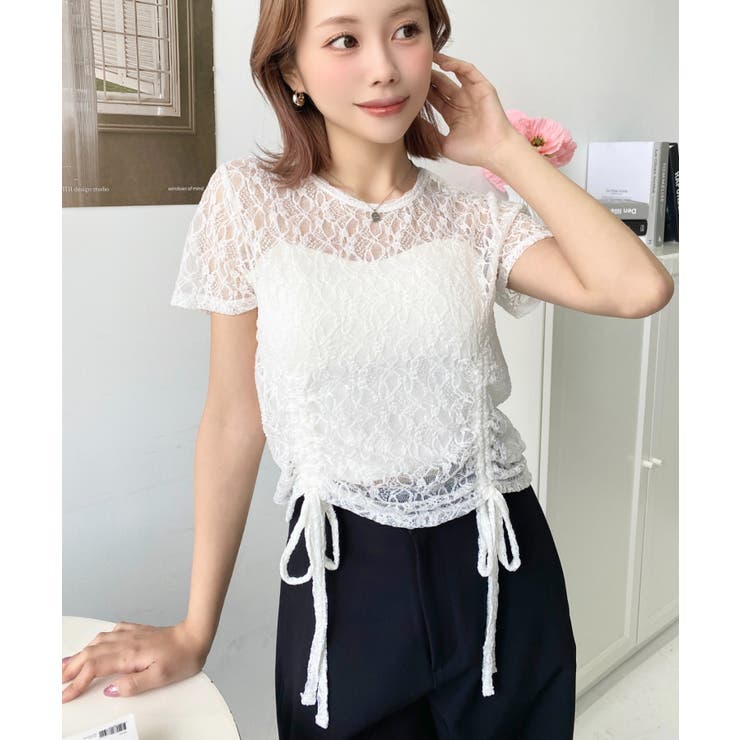 ドロスト半袖ストレッチレーストップス | moment+ | 詳細画像8 