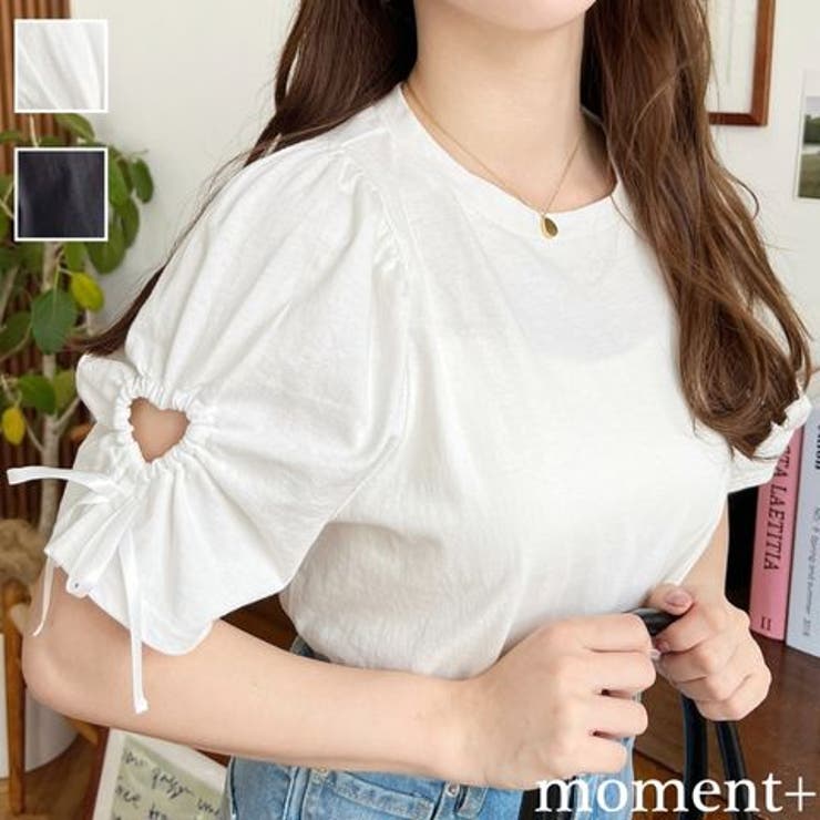 袖ハートホールリボン半袖Tシャツ | moment+ | 詳細画像1 