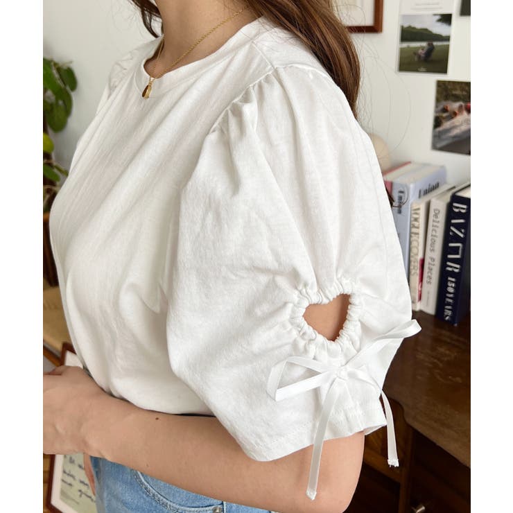 袖ハートホールリボン半袖Tシャツ | moment+ | 詳細画像12 