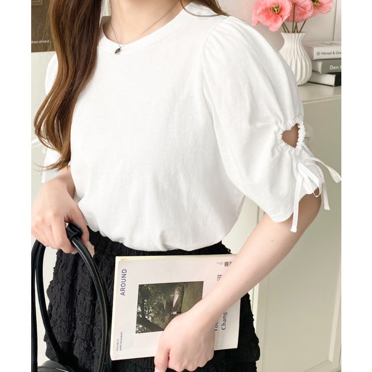 袖ハートホールリボン半袖Tシャツ | moment+ | 詳細画像14 