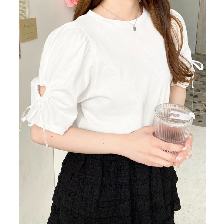 袖ハートホールリボン半袖Tシャツ | moment+ | 詳細画像15 