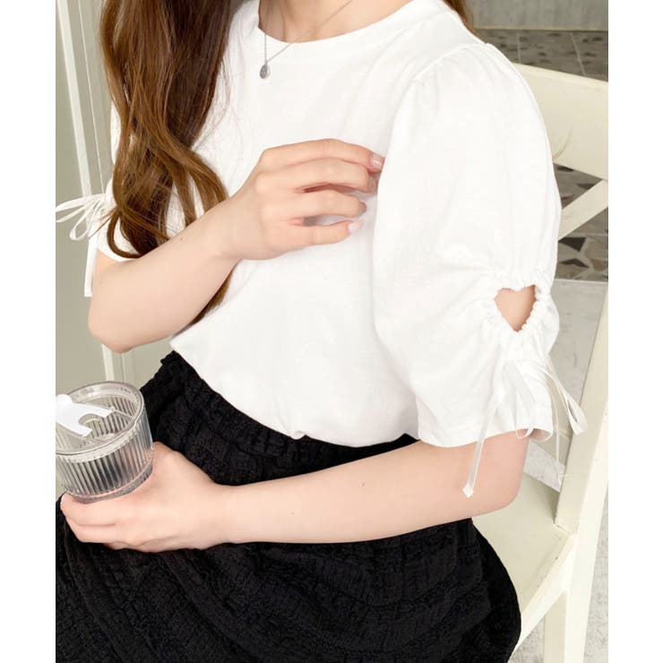 袖ハートホールリボン半袖Tシャツ | moment+ | 詳細画像17 