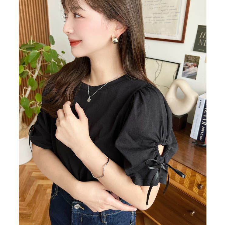 袖ハートホールリボン半袖Tシャツ | moment+ | 詳細画像18 