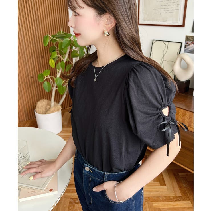 袖ハートホールリボン半袖Tシャツ | moment+ | 詳細画像20 