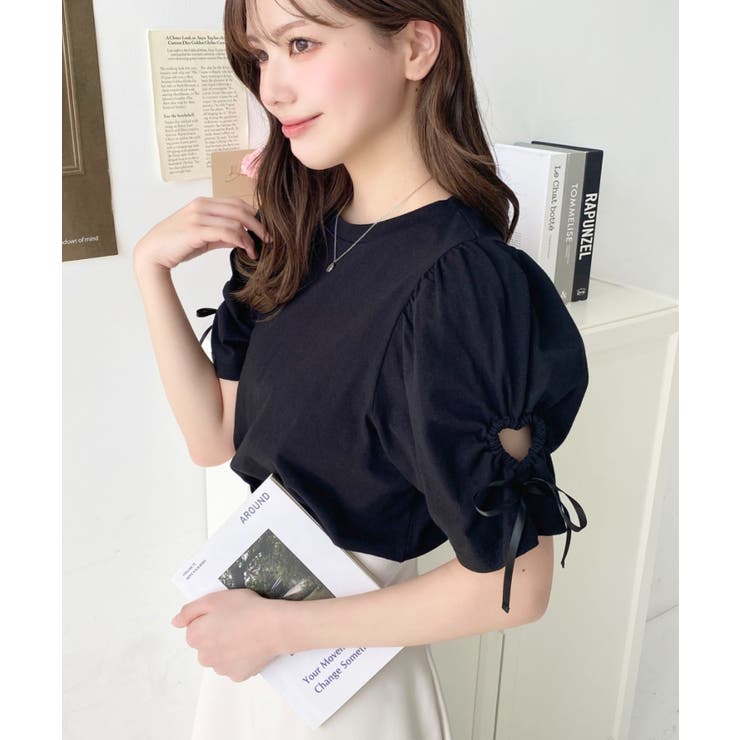 袖ハートホールリボン半袖Tシャツ | moment+ | 詳細画像21 