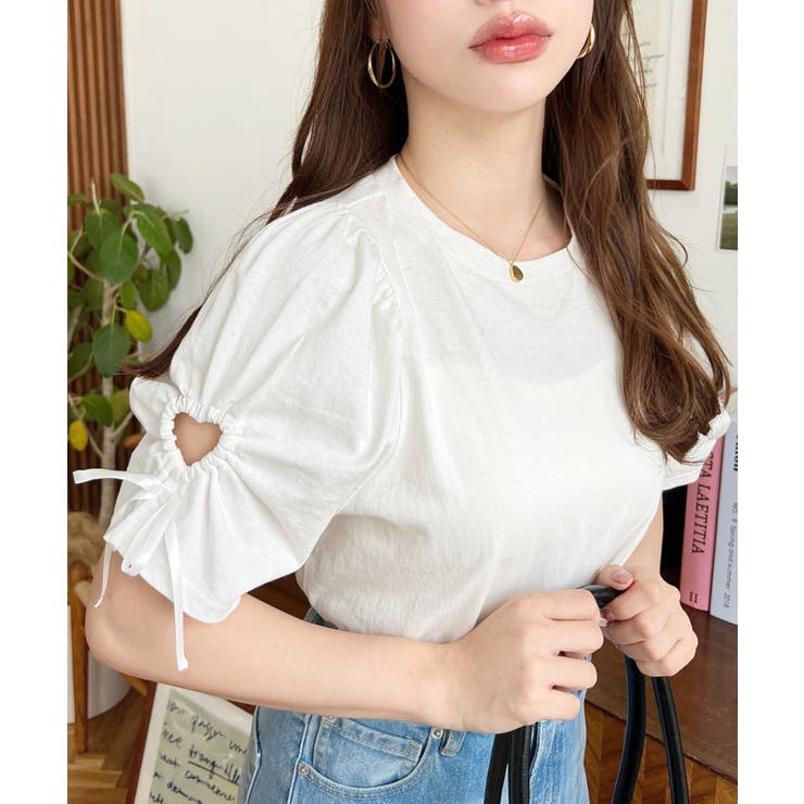 袖ハートホールリボン半袖Tシャツ | moment+ | 詳細画像6 