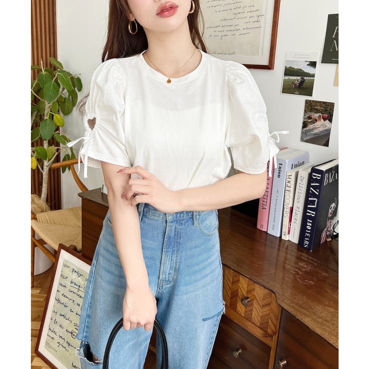 袖ハートホールリボン半袖Tシャツ | moment+ | 詳細画像8 