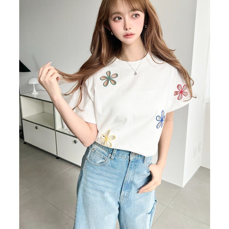 フラワー刺繍半袖Tシャツ | moment+ | 詳細画像10 