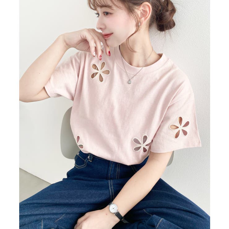 フラワー刺繍半袖Tシャツ | moment+ | 詳細画像15 