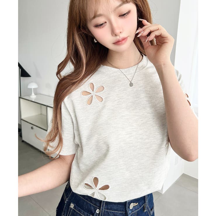 フラワー刺繍半袖Tシャツ | moment+ | 詳細画像18 
