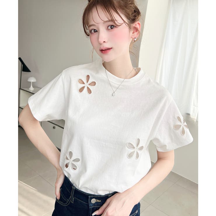 フラワー刺繍半袖Tシャツ | moment+ | 詳細画像2 