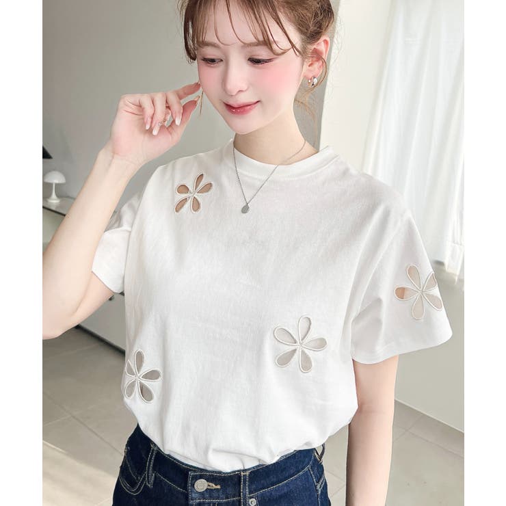 フラワー刺繍半袖Tシャツ | moment+ | 詳細画像4 