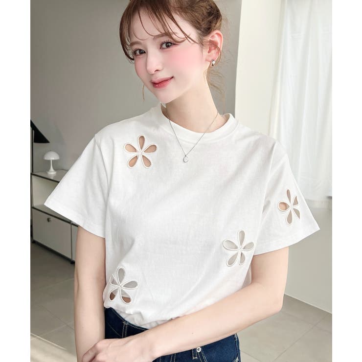 フラワー刺繍半袖Tシャツ | moment+ | 詳細画像5 