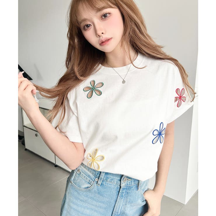 フラワー刺繍半袖Tシャツ | moment+ | 詳細画像7 