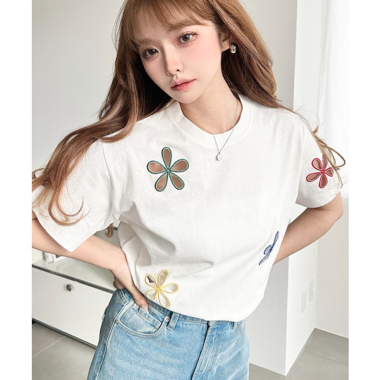 フラワー刺繍半袖Tシャツ | moment+ | 詳細画像8 