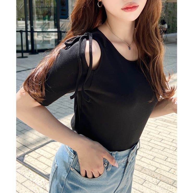 肩スリットリボン半袖トップス | moment+ | 詳細画像13 